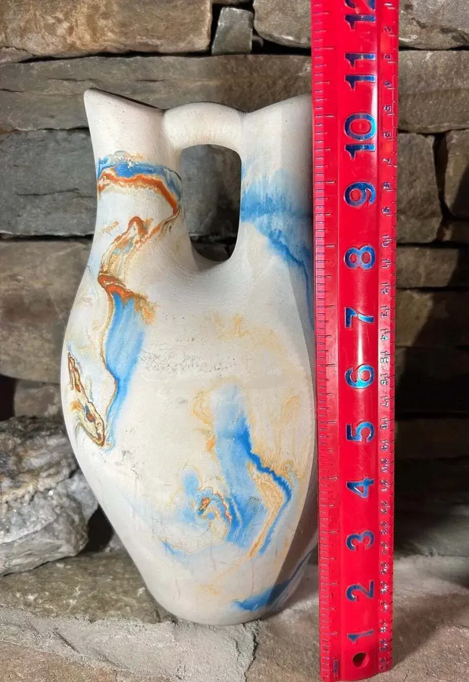 Vintage NEMADJI American Pottery Wedding Vase 11” Tall Blue Rust  made in USA